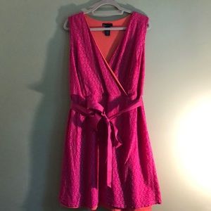 Lane Bryant Hot Pink/Orange Lace Faux Wrap Dress